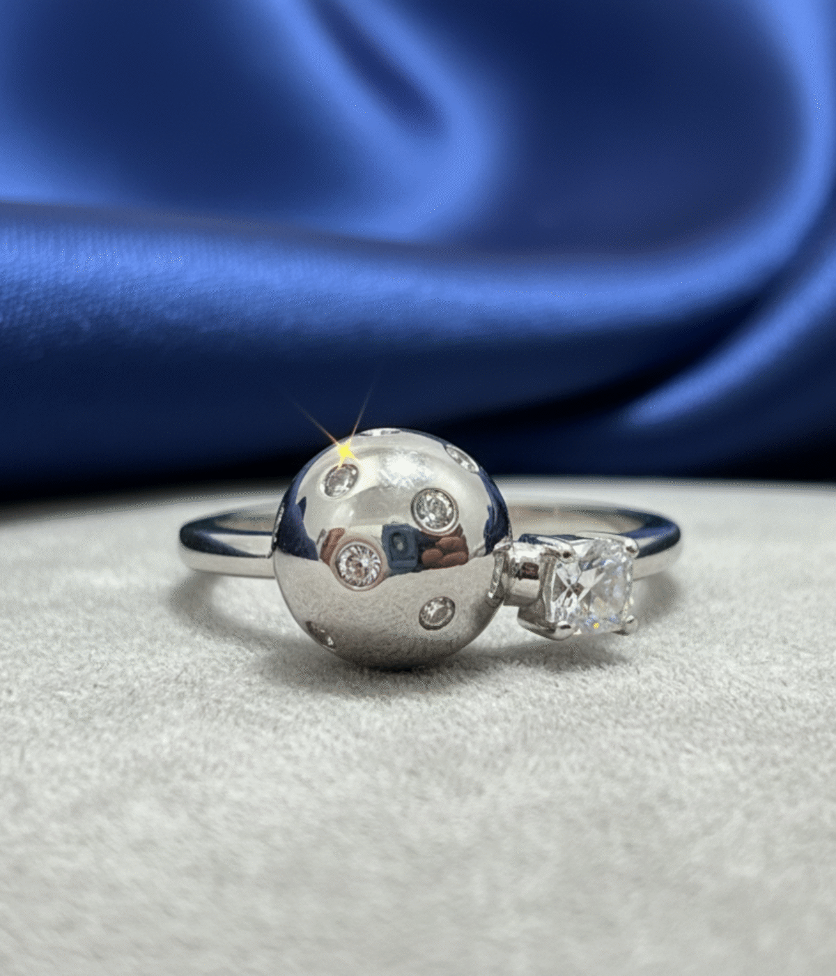 Silver Ring with Crystal Ball Charm and Cubic Zirconia Accent (A-25)