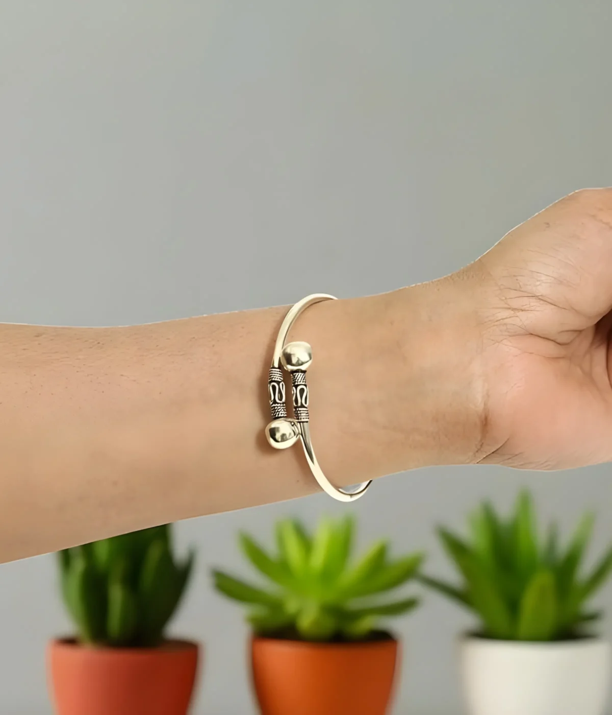 Silver Adjustable Cuff Bangle for Women & Girls | Simple Minimalist Tribal Style Open Kada Bracelet Jewelry Gift (A-44)