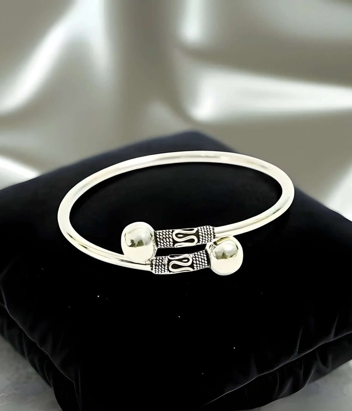 Silver Adjustable Cuff Bangle for Women & Girls | Simple Minimalist Tribal Style Open Kada Bracelet Jewelry Gift (A-44)