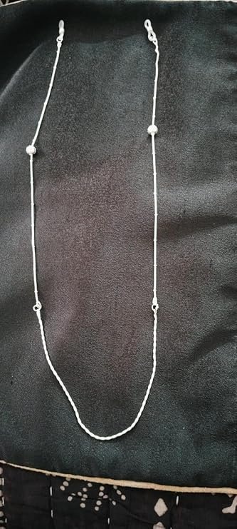 Silver Spectacles Chain, Silver Metal with Beaded Accents, Spectacles Holder Neck Strap | 925 Sterling | Gift