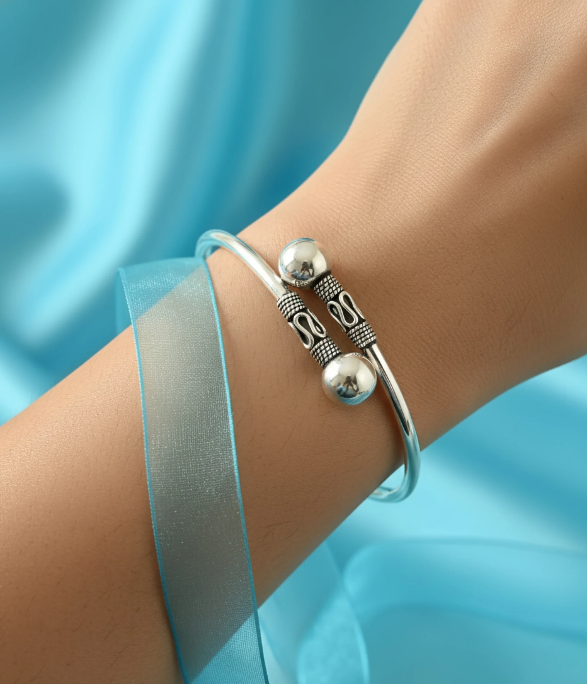 Silver Adjustable Cuff Bangle for Women & Girls | Simple Minimalist Tribal Style Open Kada Bracelet Jewelry Gift (A-44)