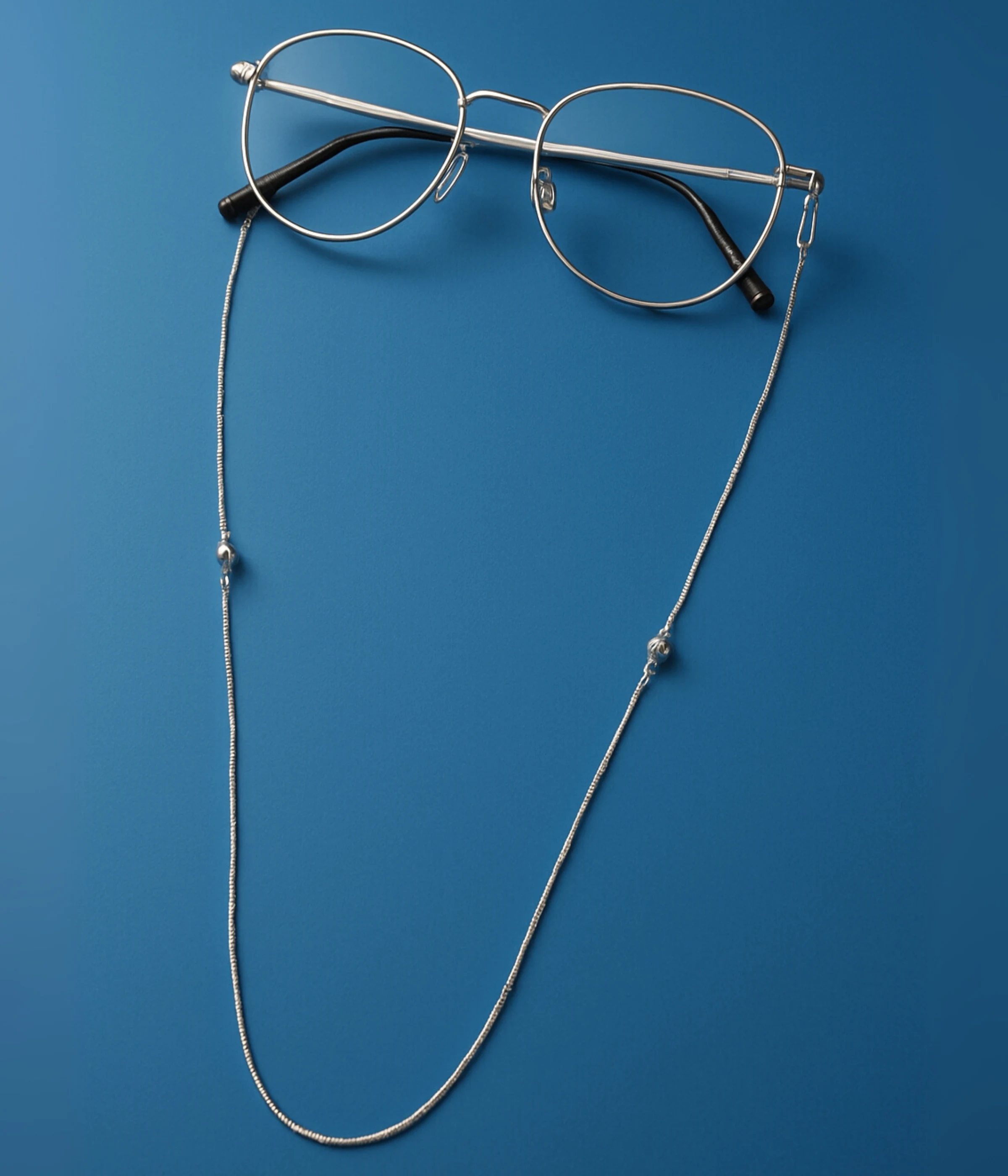Silver Spectacles Chain, Silver Metal with Beaded Accents, Spectacles Holder Neck Strap | 925 Sterling | Gift