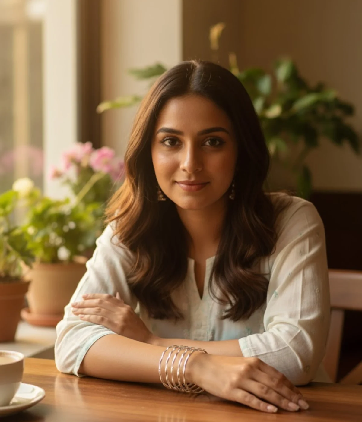 Set of 4 Sterling Silver Wave Stacking Bangles featuring a minimalist ripple texture. Dainty 925 silver layering jewelry and a unique everyday gift for women.