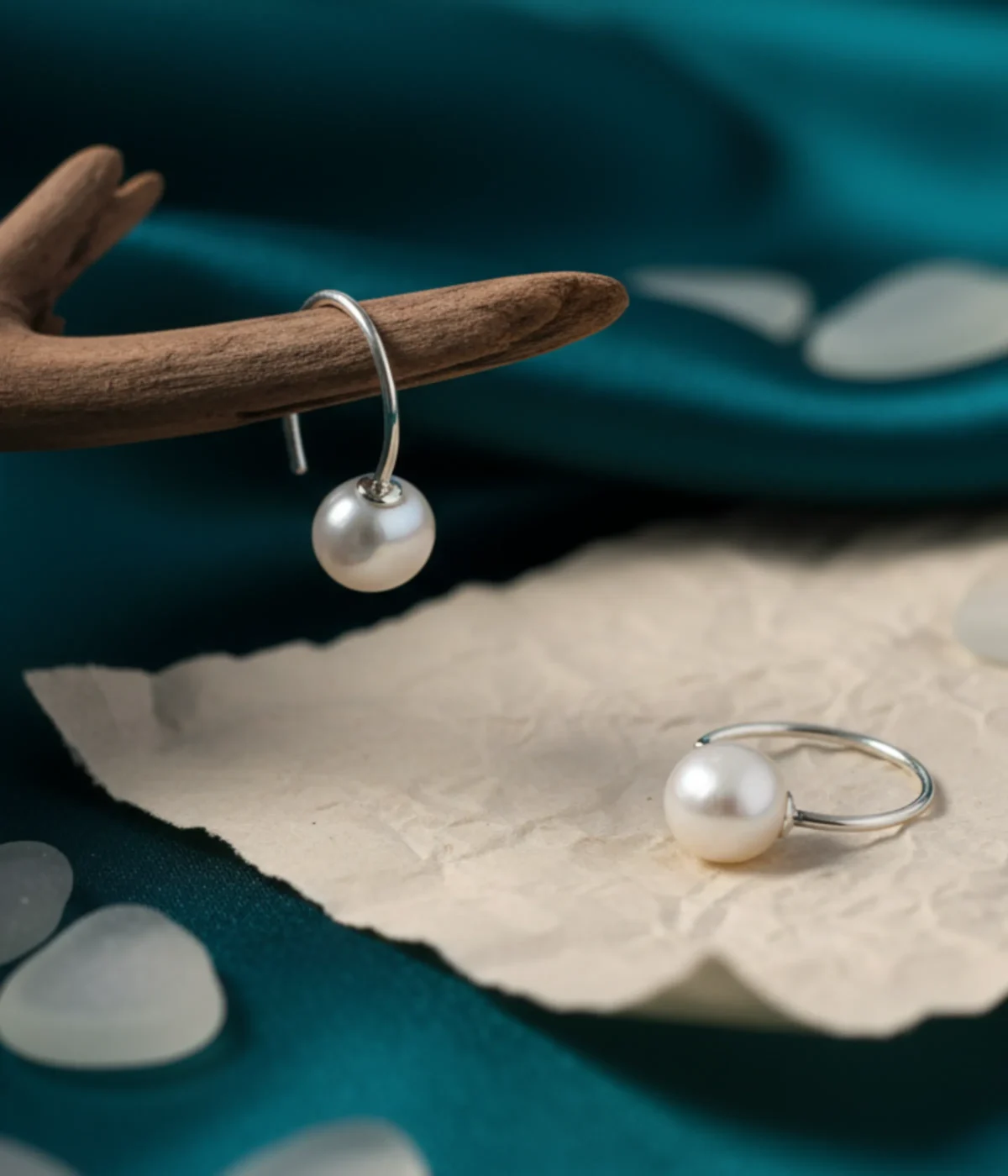 Sterling Silver Real Pearl Drop Hoop Earring. A dainty minimalist design featuring a single round Freshwater Pearl suspended from a simple silver hook/hoop.