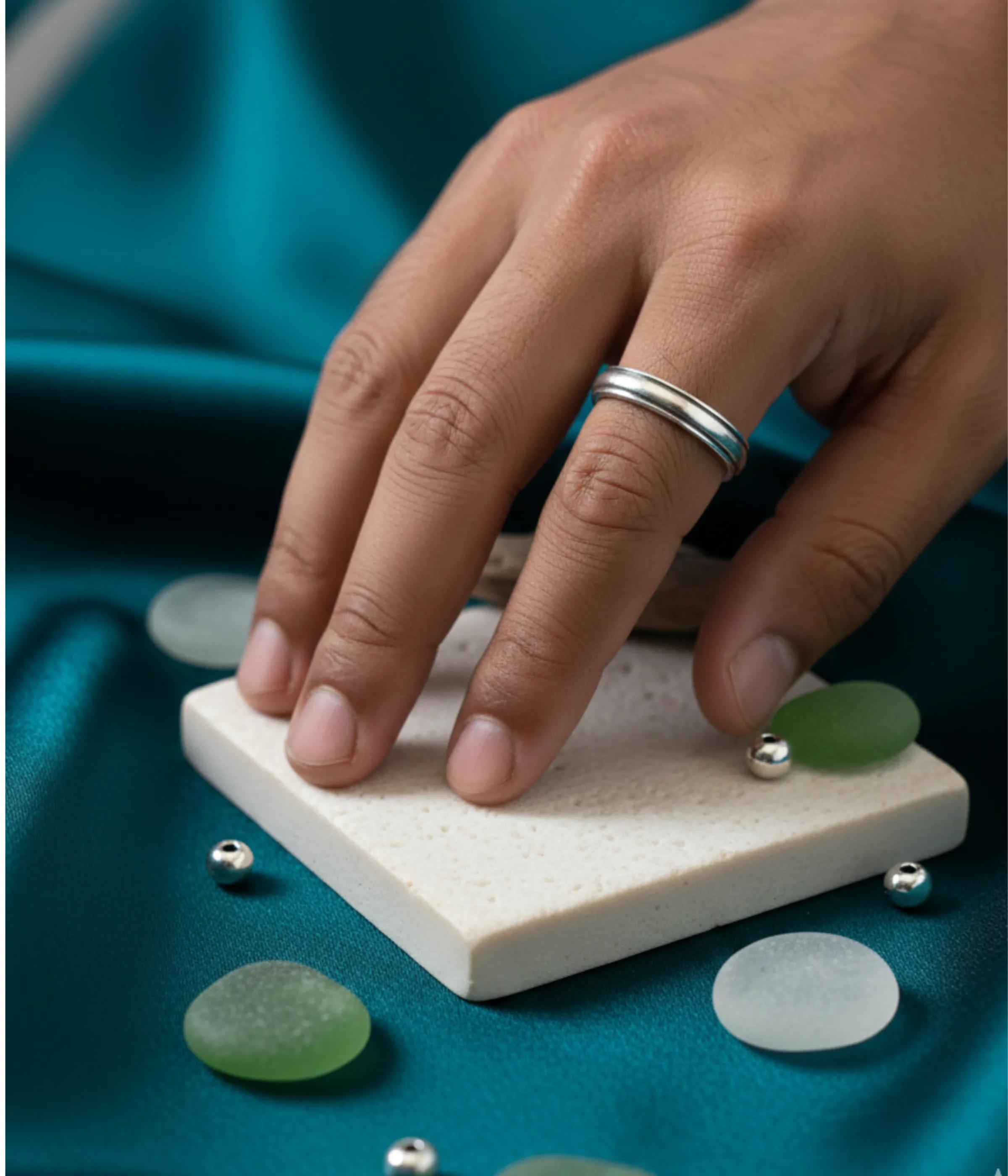 Men's Sterling Silver Color Block Inlay Band Ring. Features a modern design with Black and Blue multi-color inlays. A bold 925 Silver statement ring.