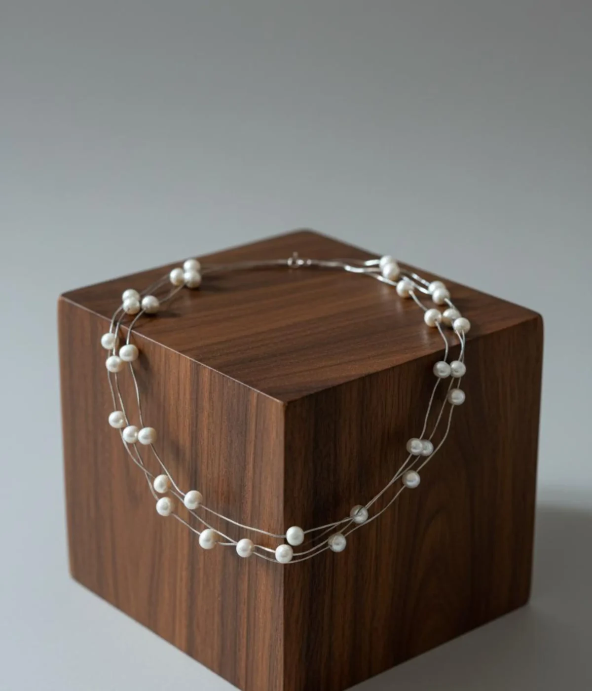 Women's Delicate Multi-Row Pearl Choker | Minimalist Silver Chain (A-108)