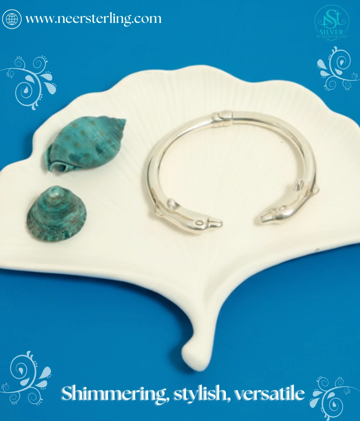 925 Sterling Silver Hinged Dolphin Head Cuff Bangle