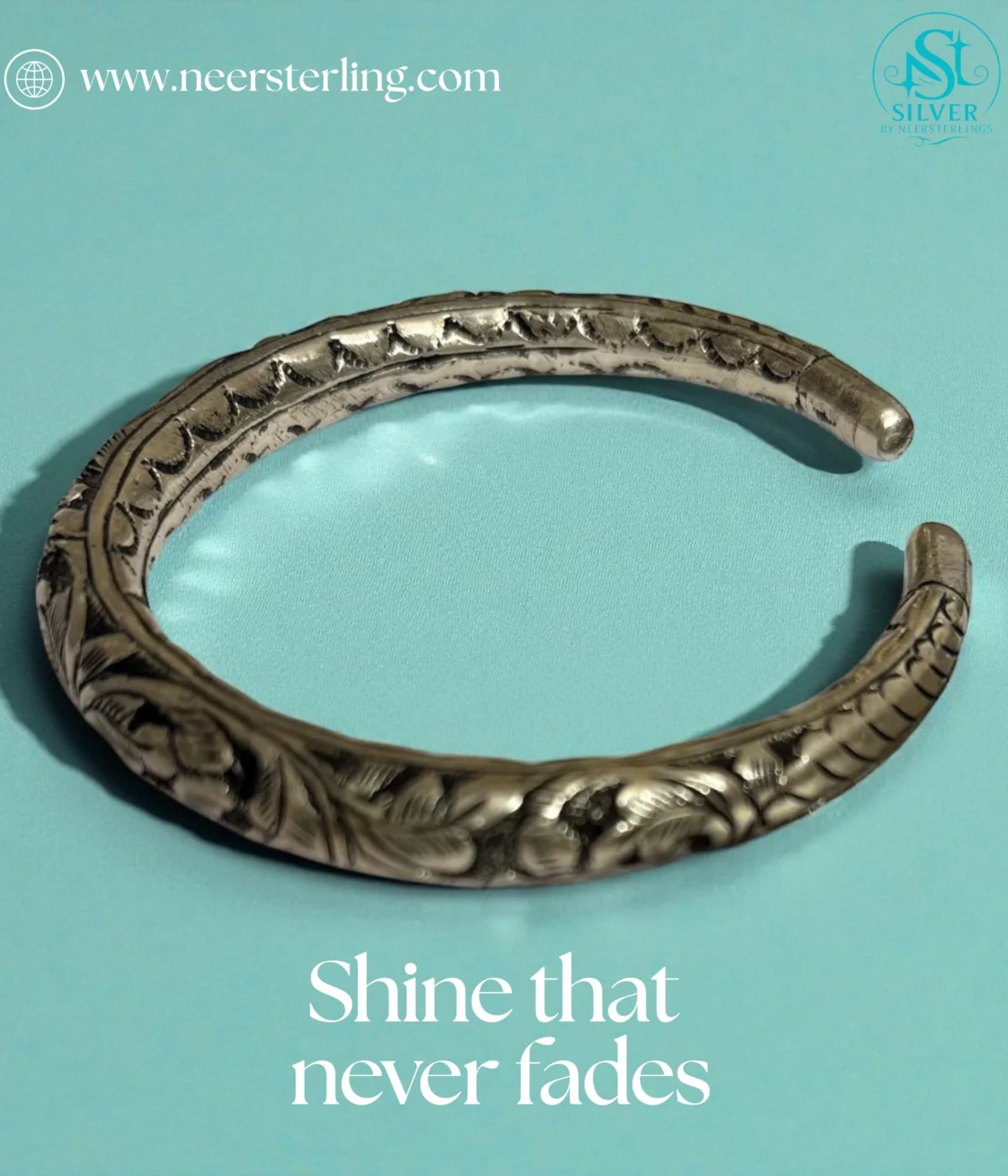 Oxidized Sterling Silver Floral Engraved Cuff Bangle. Vintage statement open bracelet with intricate scrollwork. A unique boho-chic gift in 925 silver.