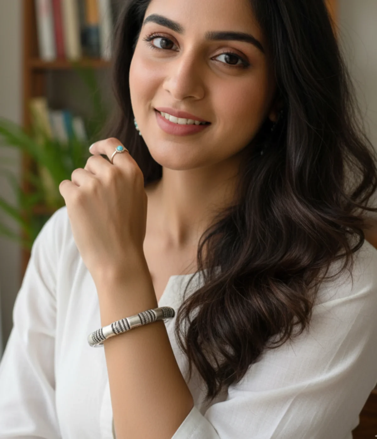 925 Sterling Silver Tribal Cuff Bangle with oxidized engraved texture and solid ball ends. A vintage statement and ethnic open bracelet gift for her.