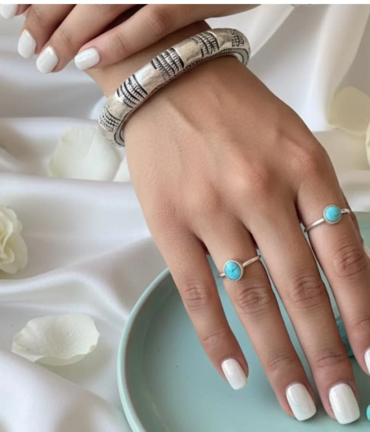925 Sterling Silver Tribal Cuff Bangle with oxidized engraved texture and solid ball ends. A vintage statement and ethnic open bracelet gift for her.