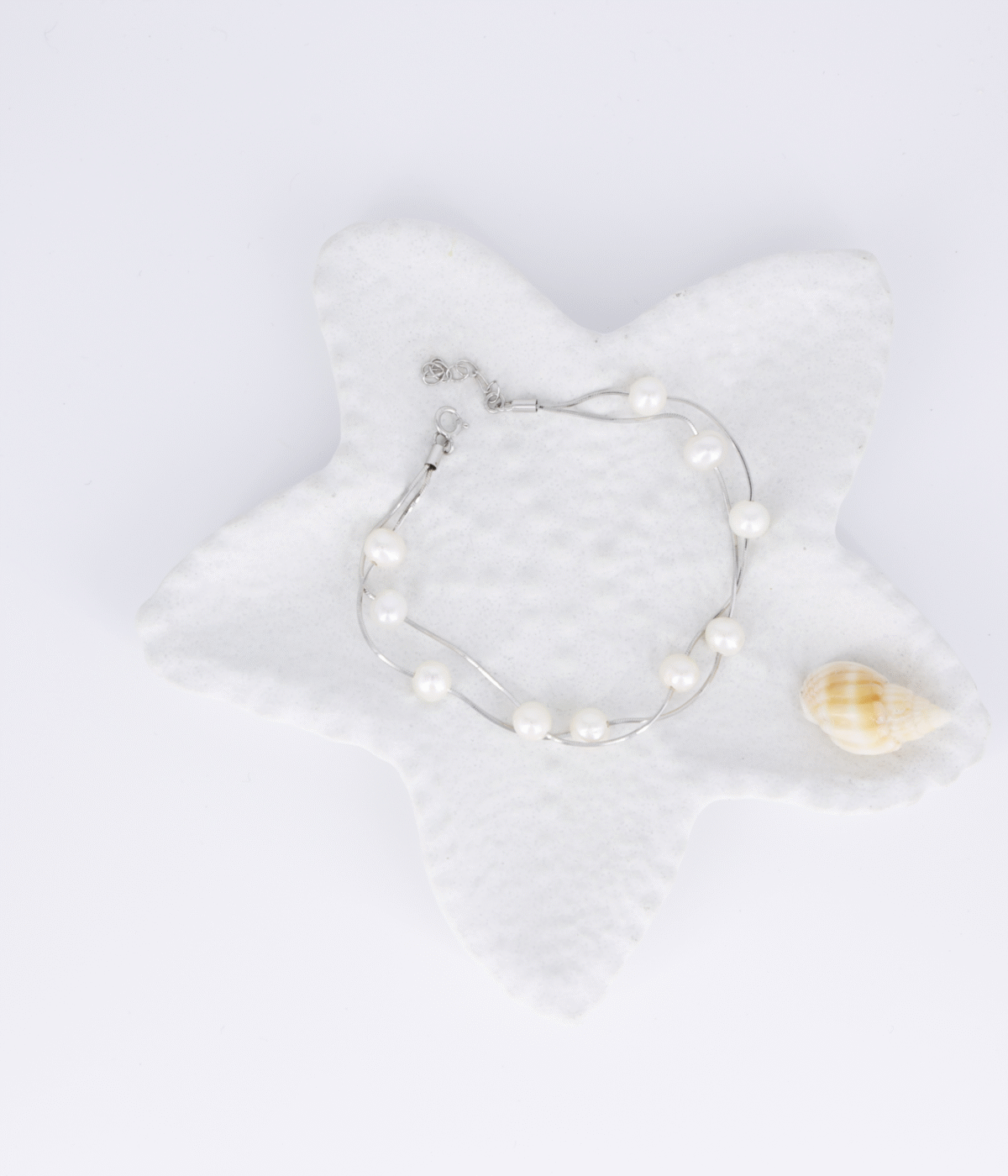 25 Sterling Silver Double-Strand Pearl Bracelet featuring Freshwater Pearls on a minimalist layering chain. Dainty and elegant jewelry gift for women.