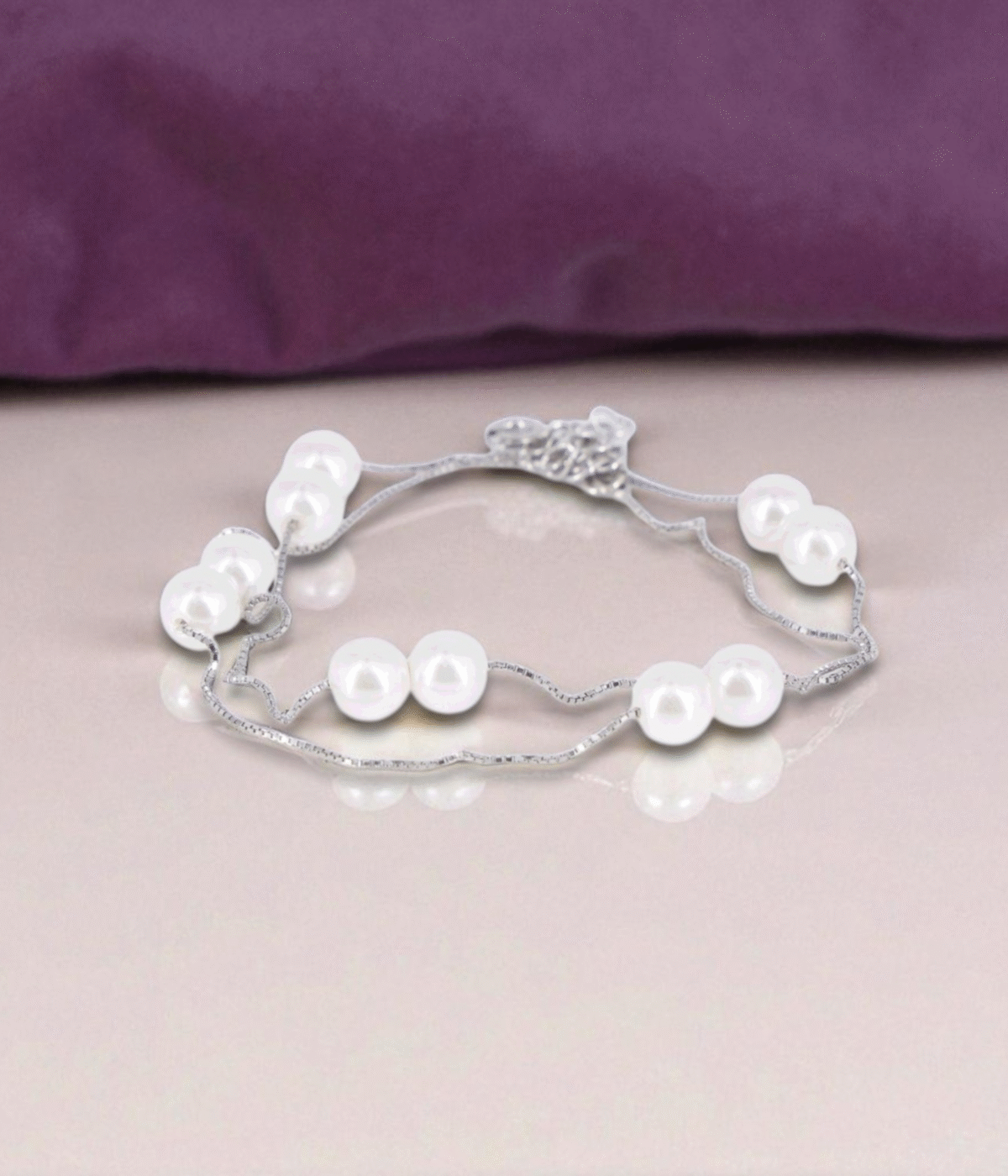 25 Sterling Silver Double-Strand Pearl Bracelet featuring Freshwater Pearls on a minimalist layering chain. Dainty and elegant jewelry gift for women.