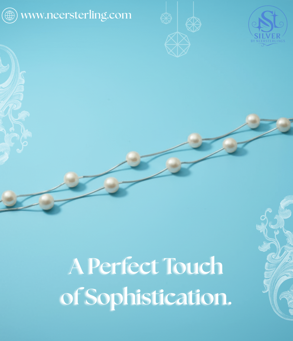 25 Sterling Silver Double-Strand Pearl Bracelet featuring Freshwater Pearls on a minimalist layering chain. Dainty and elegant jewelry gift for women.