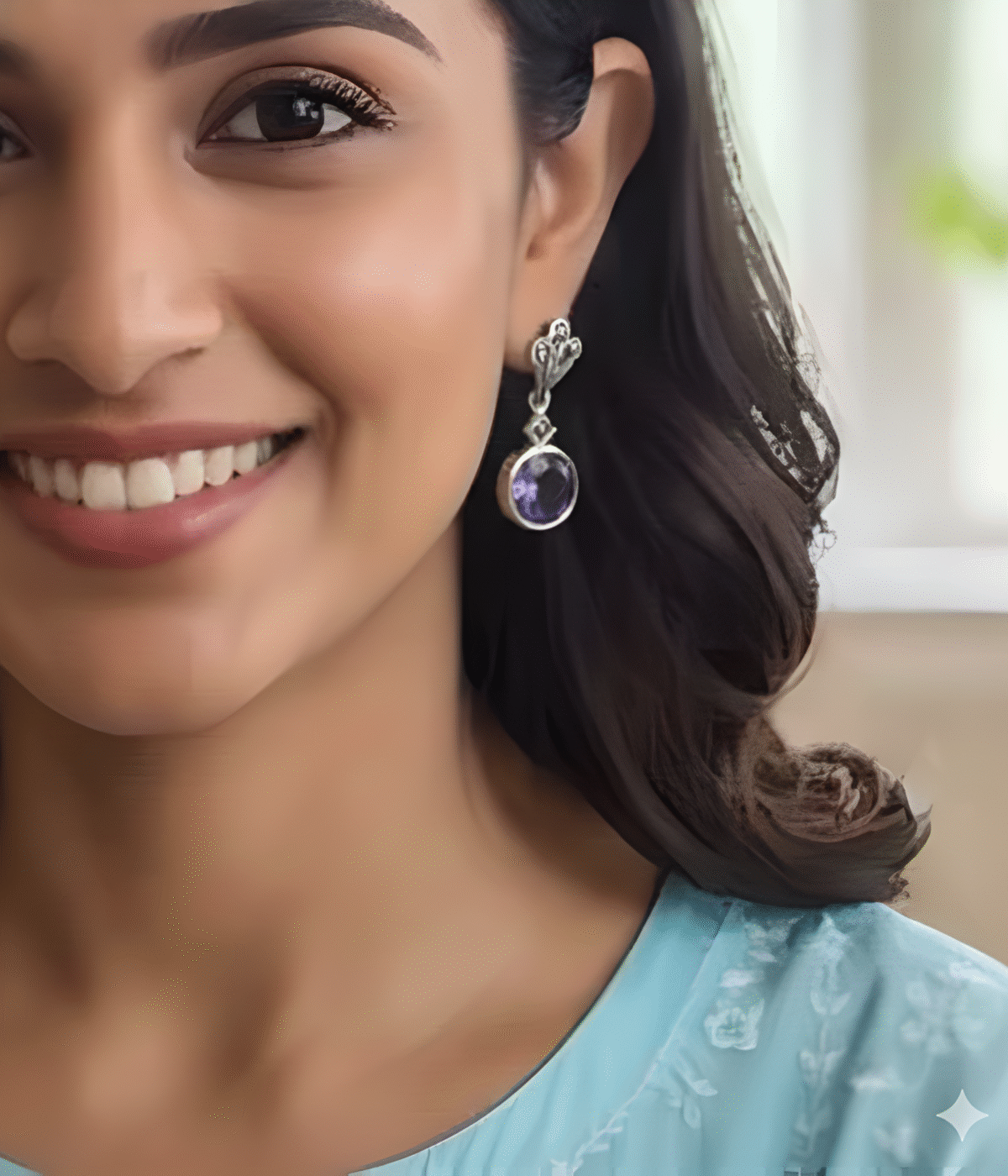 Marcasite & Amethyst Drop Earrings | Vintage Style Purple Stone Dangles (A-65)