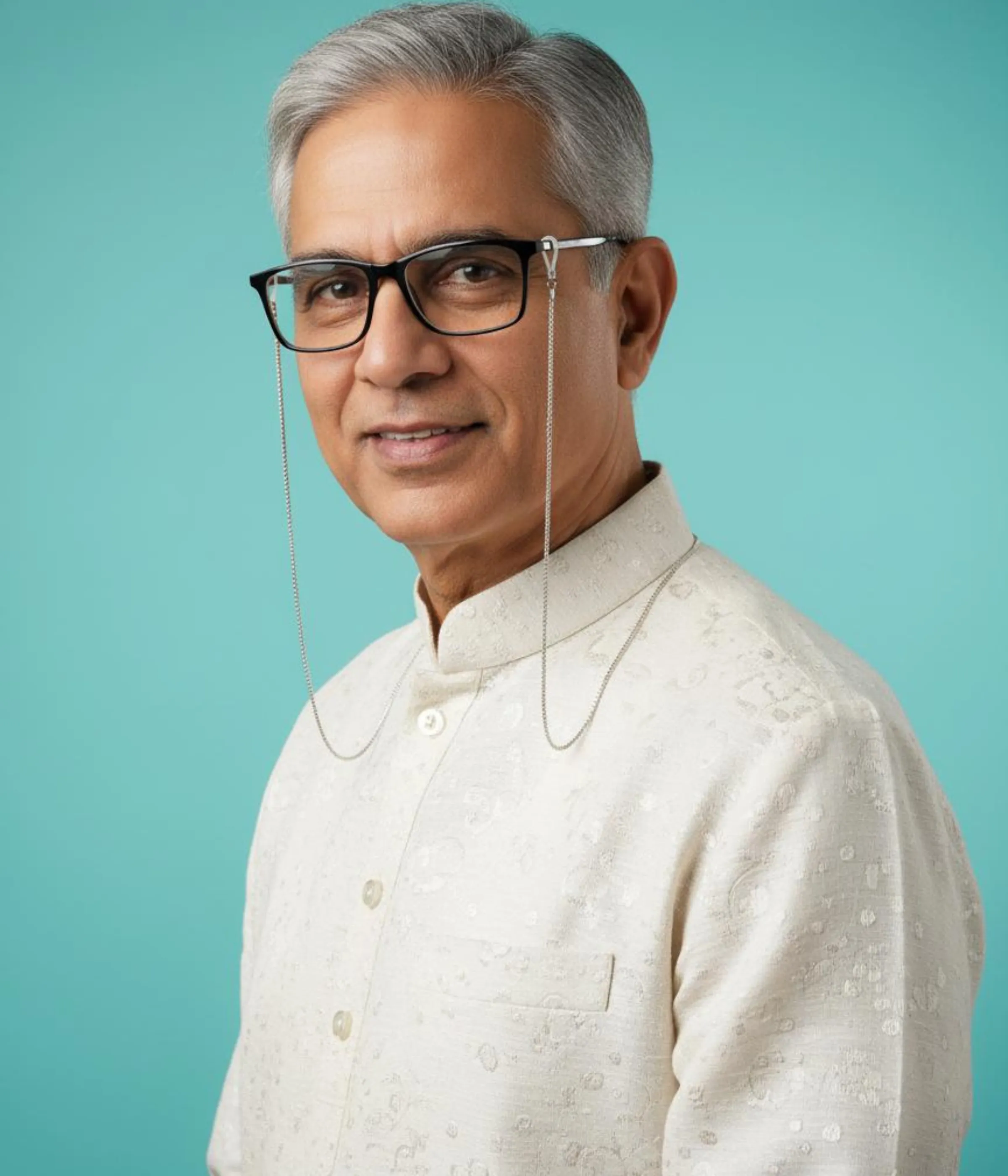 Men's Sterling Silver Glasses Chain (Box Chain style) with rubber end loops, coiled on a dark wood table. 925 Silver Eyewear Lanyard for a spectacle pair.