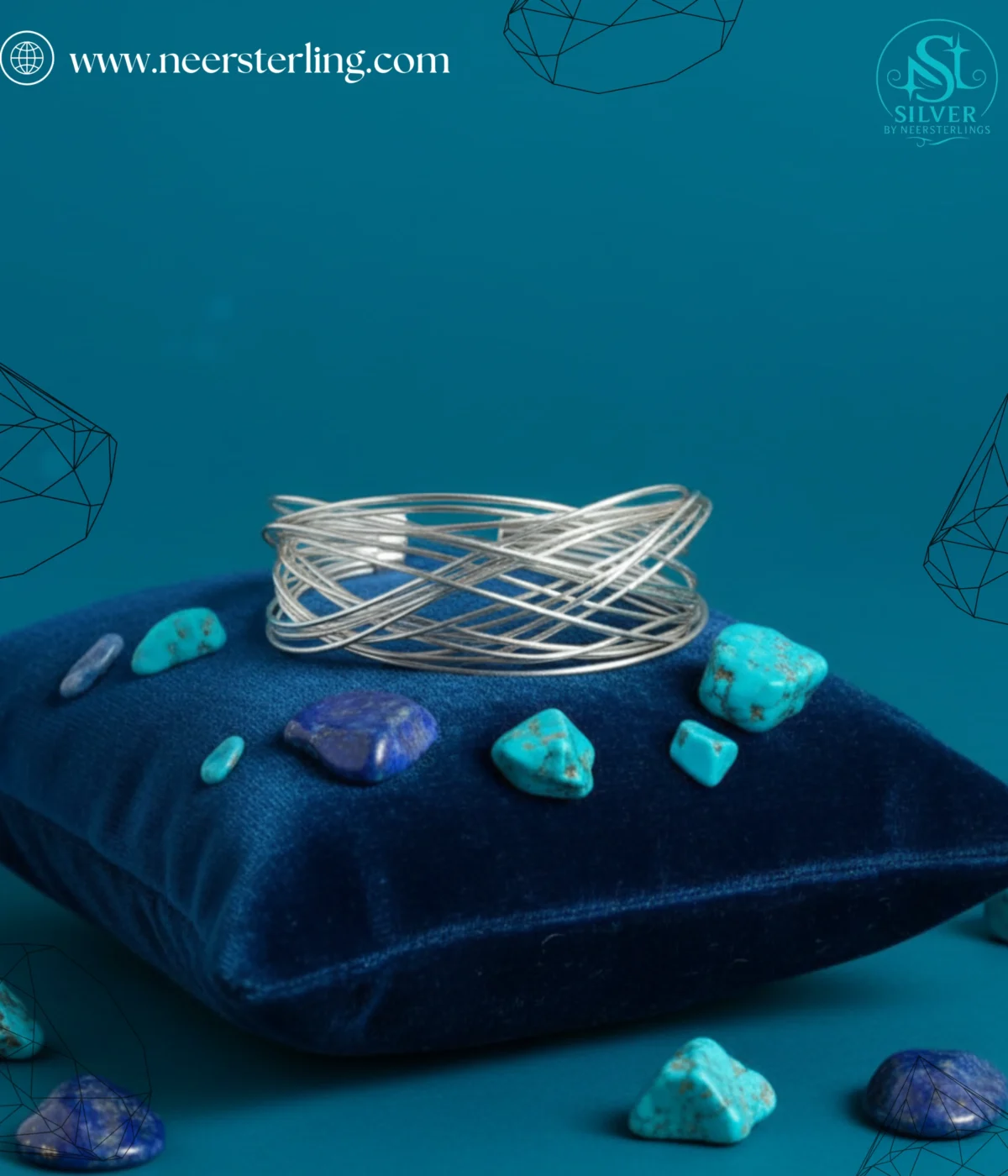 NeerSterling Silver Intertwined Wire Bangle worn on a wrist. 925 Woven statement cuff featuring a 16-in-1 layered abstract design. Unique modern jewelry gift.