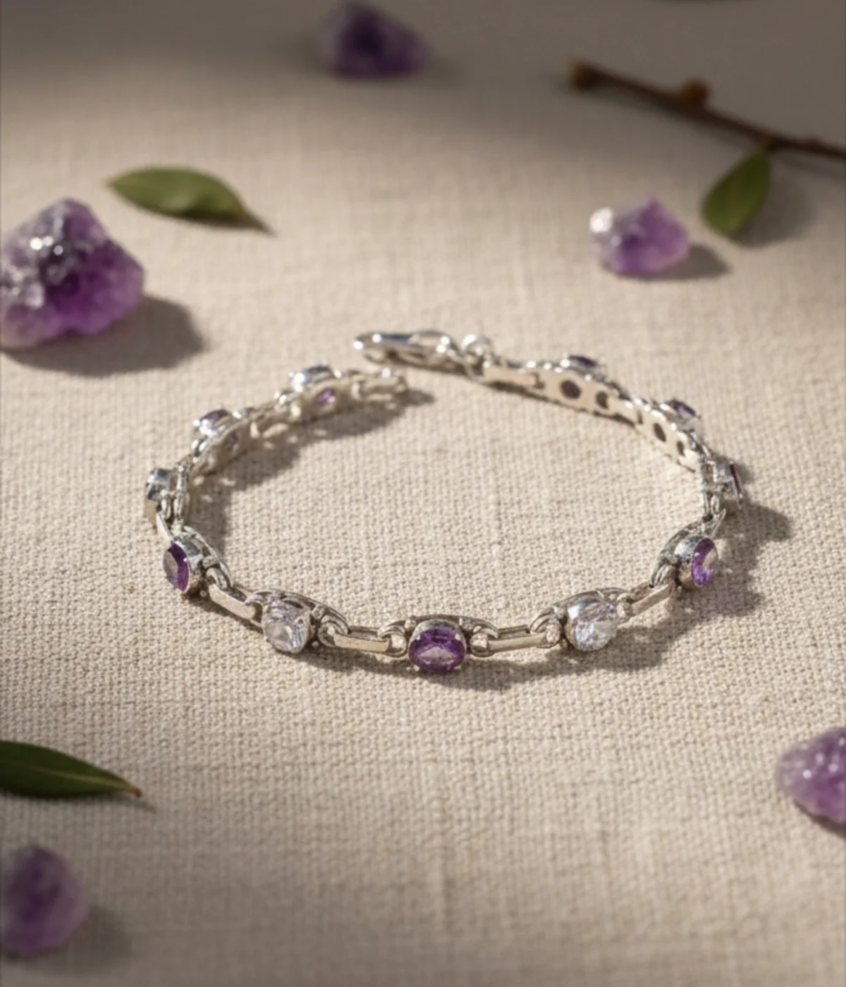 30.8g Oxidized Silver Floral Anklet with White Zirconia Stones and Antique Tribal Engravings.