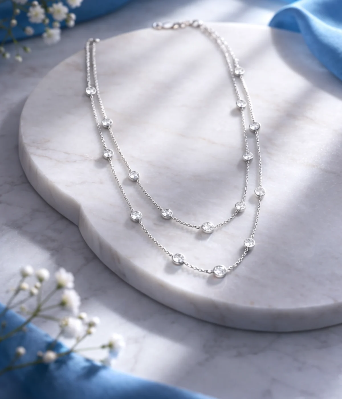 Celeste Zircon Spark Silver Necklace (A-186)