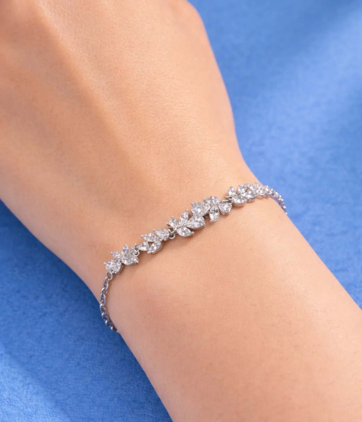 Floral Crystal Silver Plated Bracelet for Women (A-309)