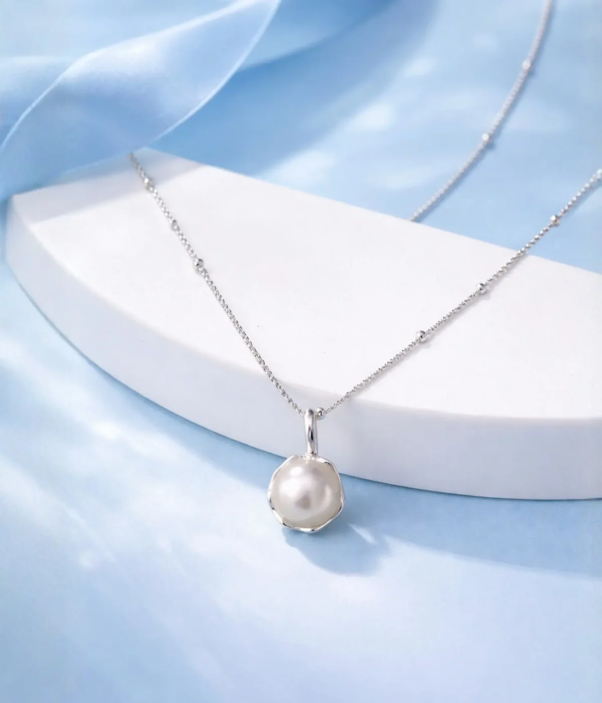 Elegant Silver Pearl Pendant Necklace (A-185)
