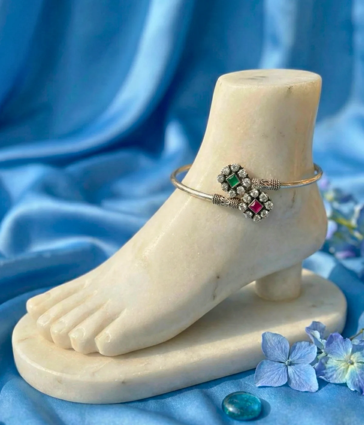 Royal Dual Gem Silver Kada Anklet (A-161)