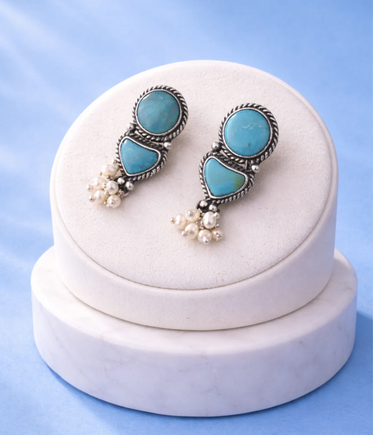 Rajvanshi Turquoise Pearl Silver Earrings (A-226)
