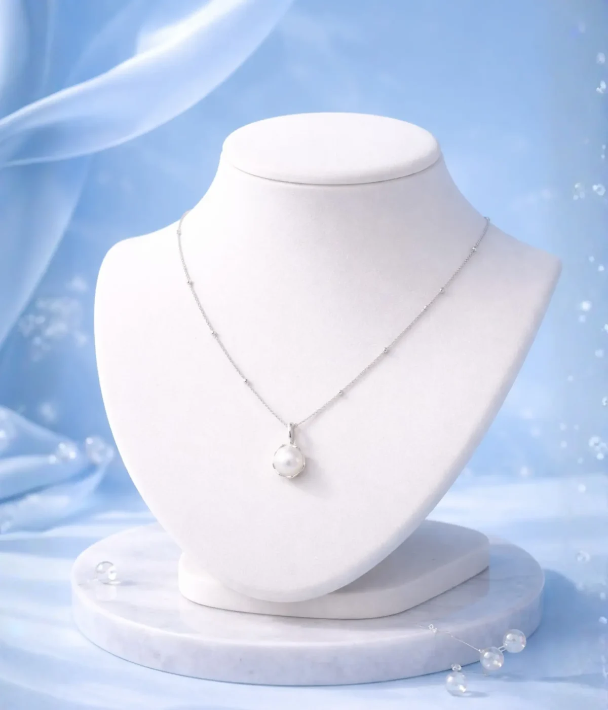 Elegant Silver Pearl Pendant Necklace (A-185)