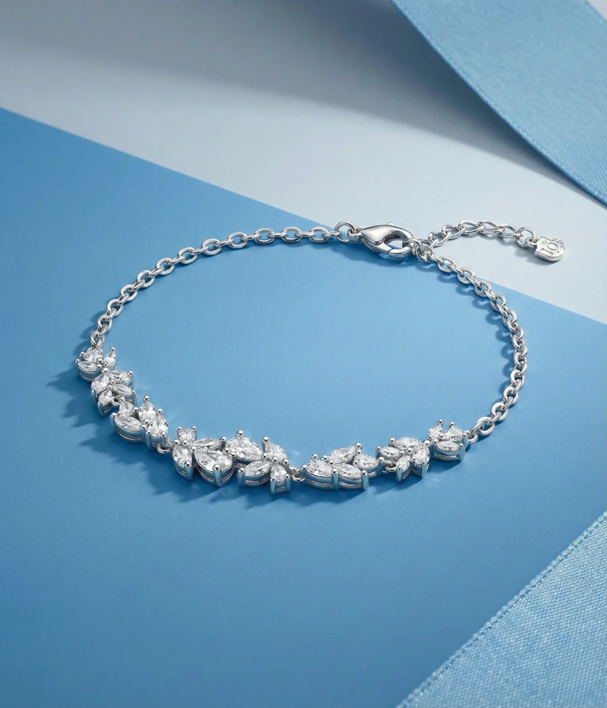 Floral Crystal Silver Plated Bracelet for Women (A-309)