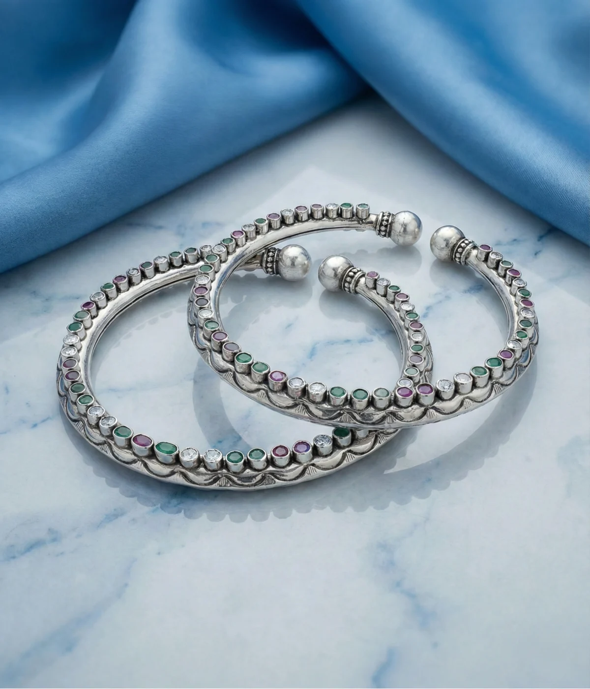 Navrang Heritage Silver Anklet Kada (A-163)