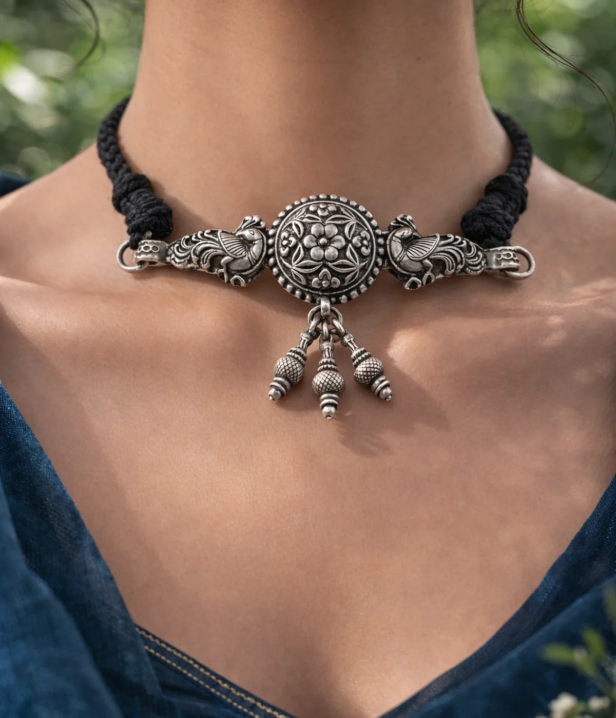 Imperial Peacock Medallion Choker Necklace (A-188)
