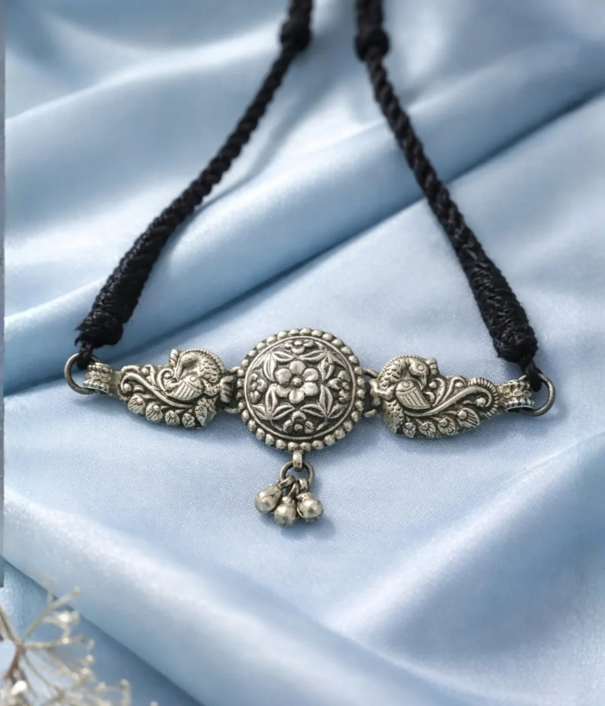 Mayura Pushpa Ghungroo Silver Choker Necklace (A-183)