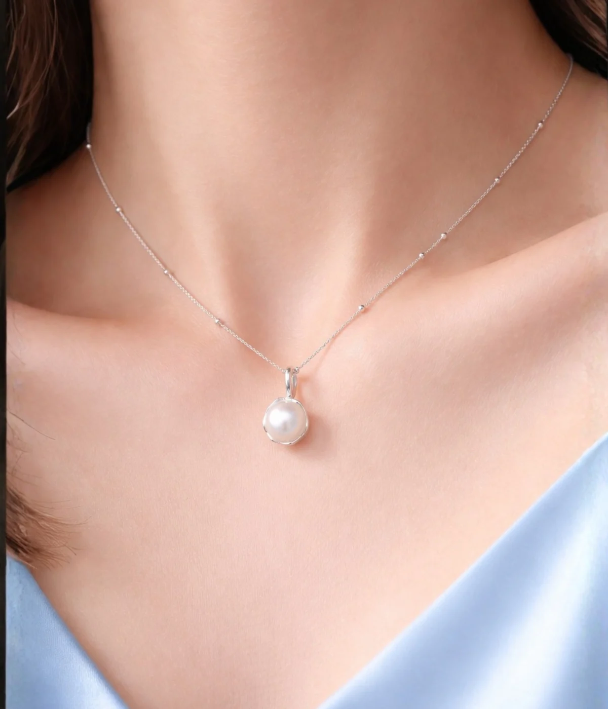 Elegant Silver Pearl Pendant Necklace (A-185)