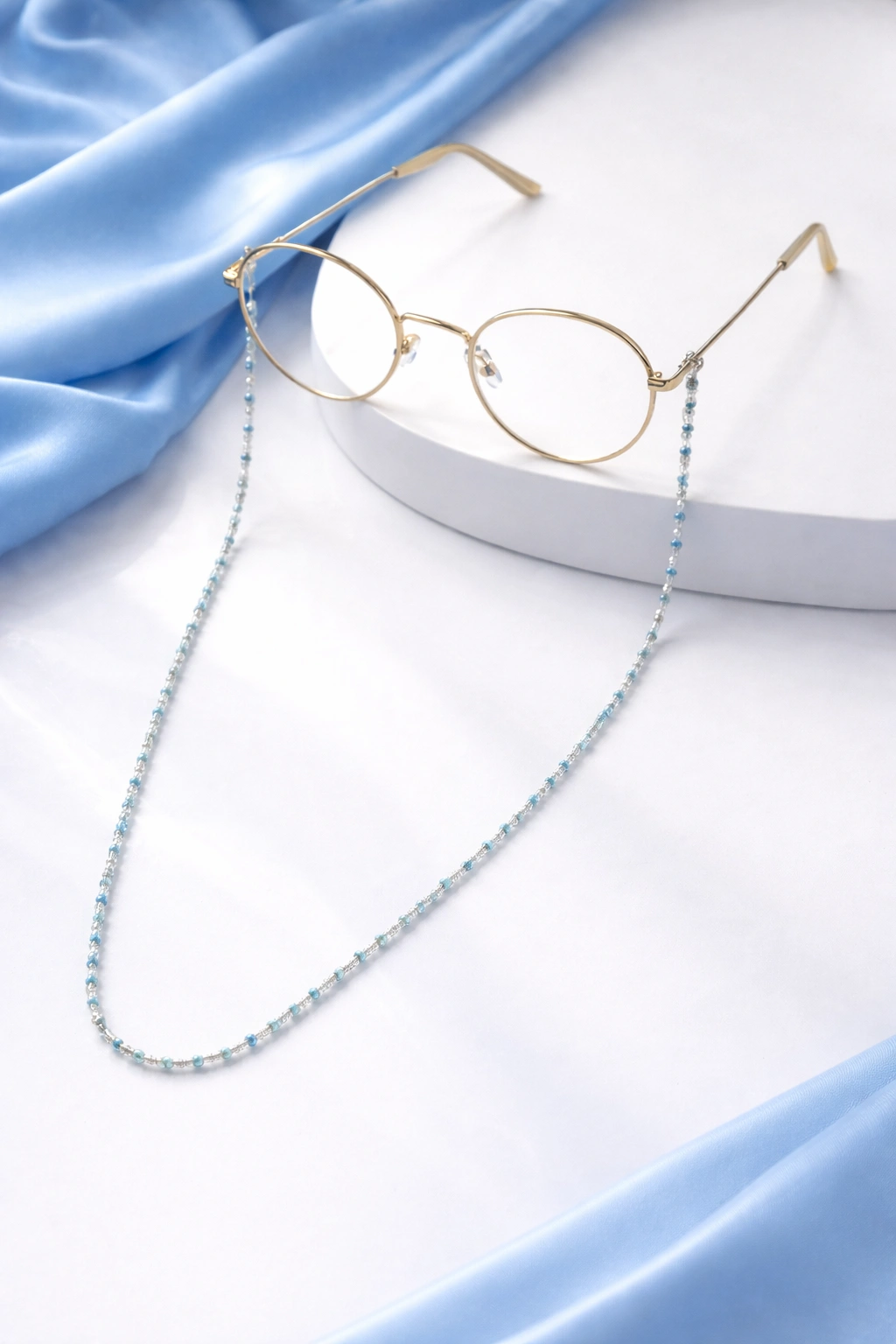 Celestial 925 Sterling Silver Spectacle Chain with Blue Beads (A-7)