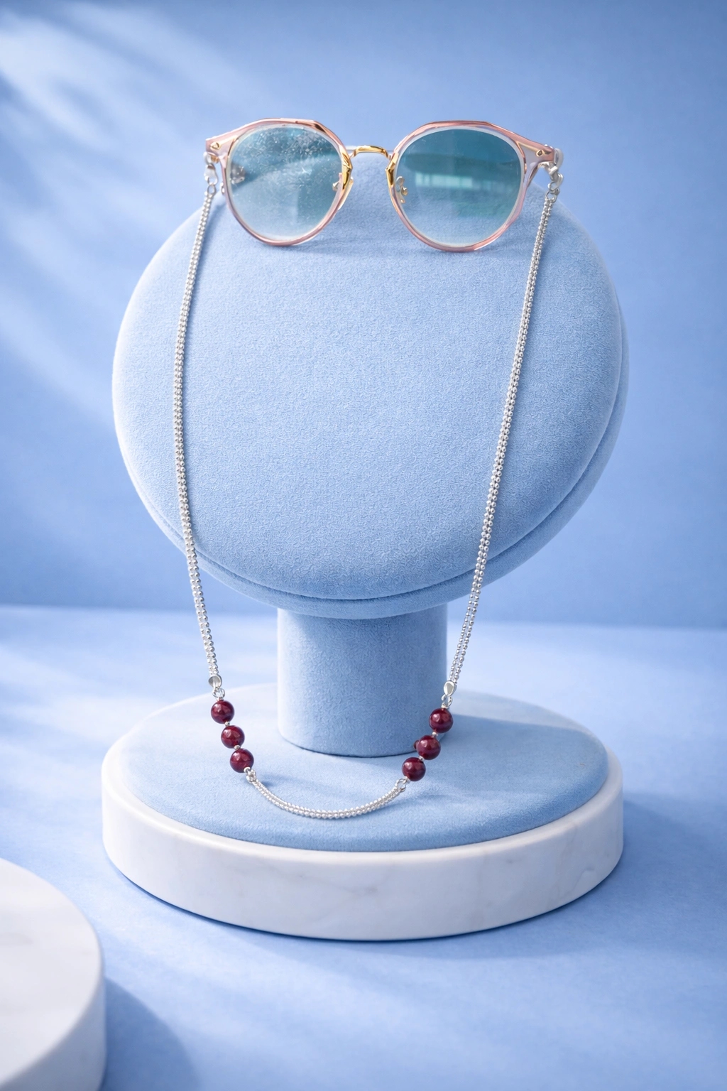 Scarlet Aura 925 Silver Spectacle Chain with Red Beads (A-8)