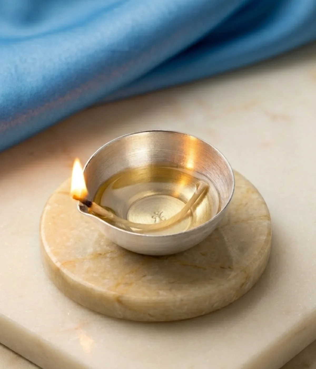 Silver Devotional Diya for Pooja and Home Temple (A-113)