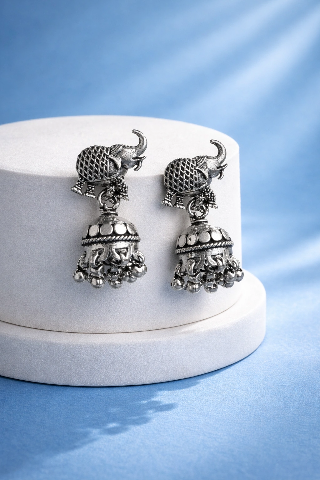 Silver Elephant Jhumka Earrings (A-196)