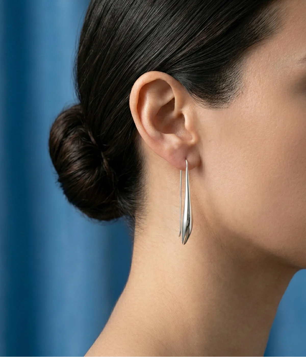 Silver Sleek Teardrop Drop Earrings (A-49)