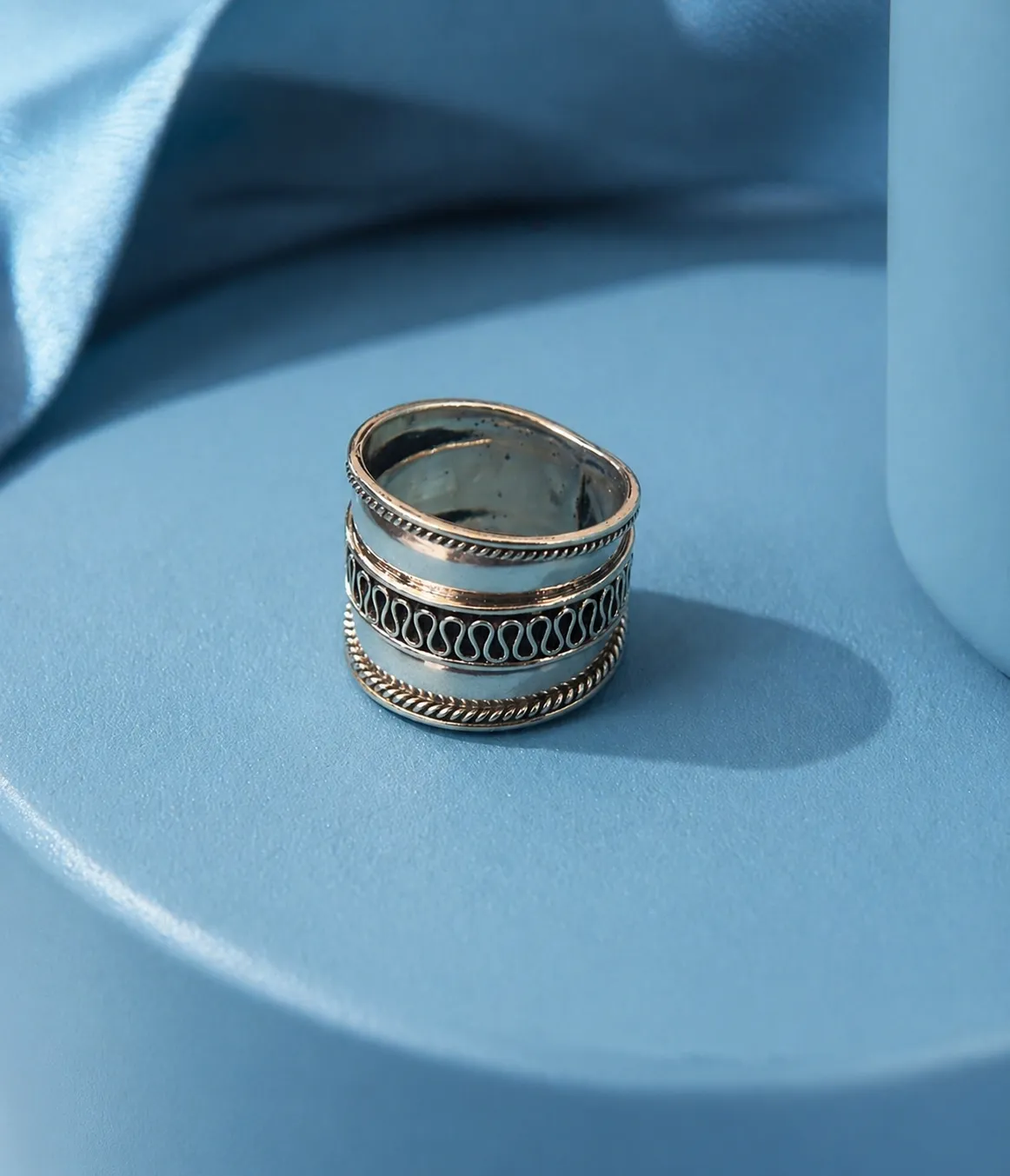 925 Sterling Silver Oxidised Multi Layer Braided Ring (A-70)