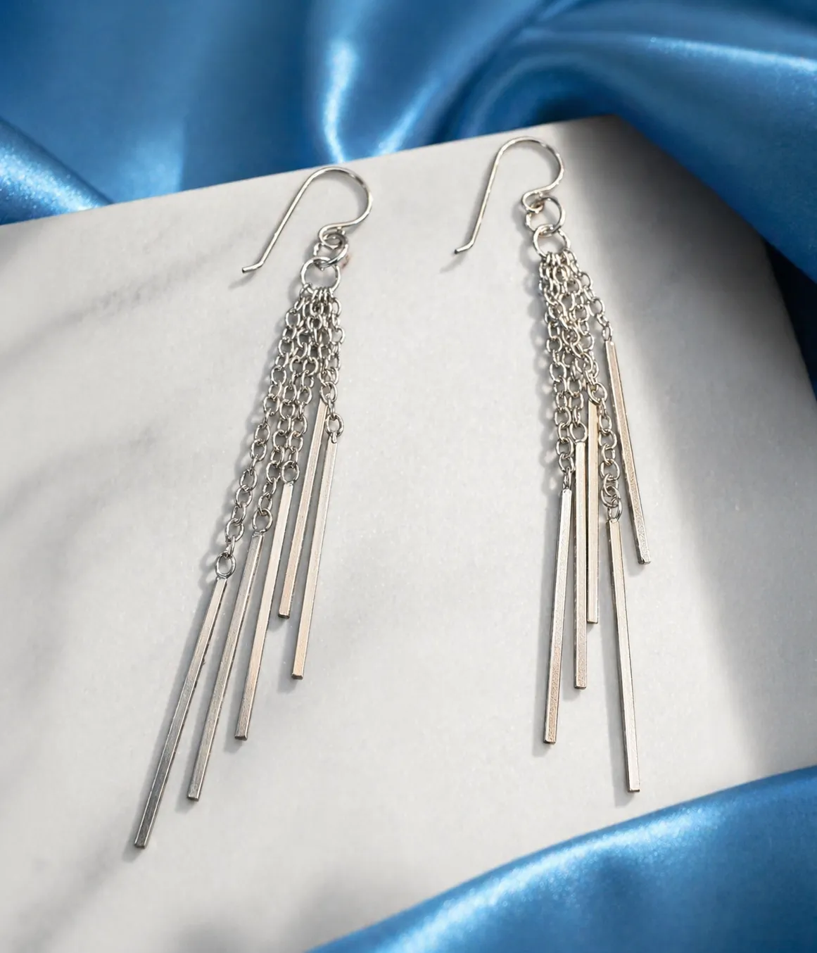 Silver Long Chain Tassel Dangle Earrings for Women – Minimal & Stylish (A-165)