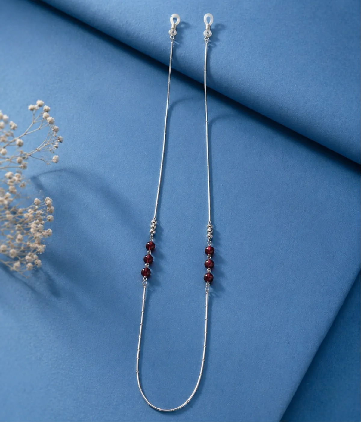 Silver Spectacle Chain with 3 Jade Stones on Each Side (A-32)