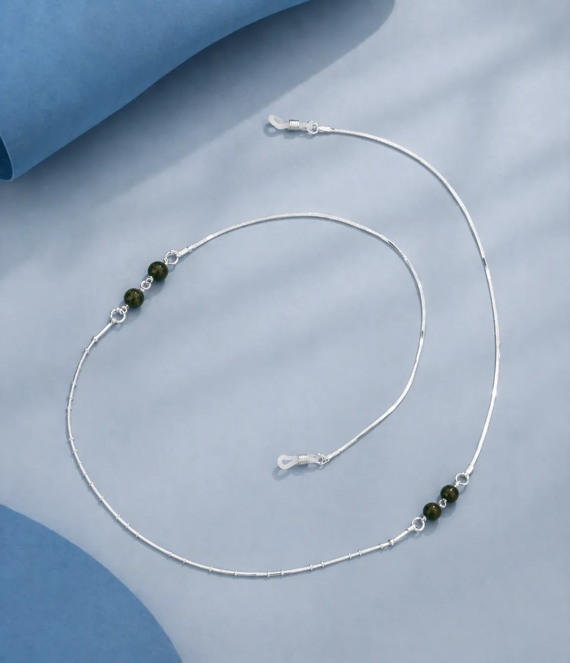 Silver Spectacle Chain with Jade Stones Stylish Eyeglass Holder (A-33)