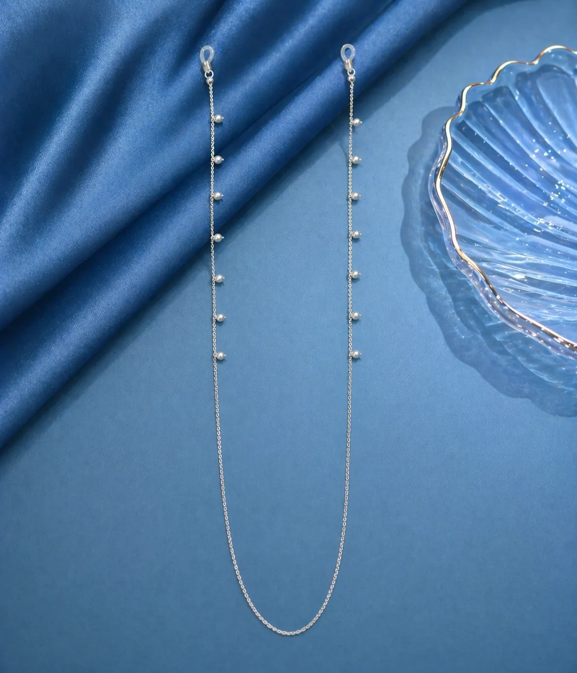 Vintage Pearl Beaded Eyeglass Silver Chain (A-111)