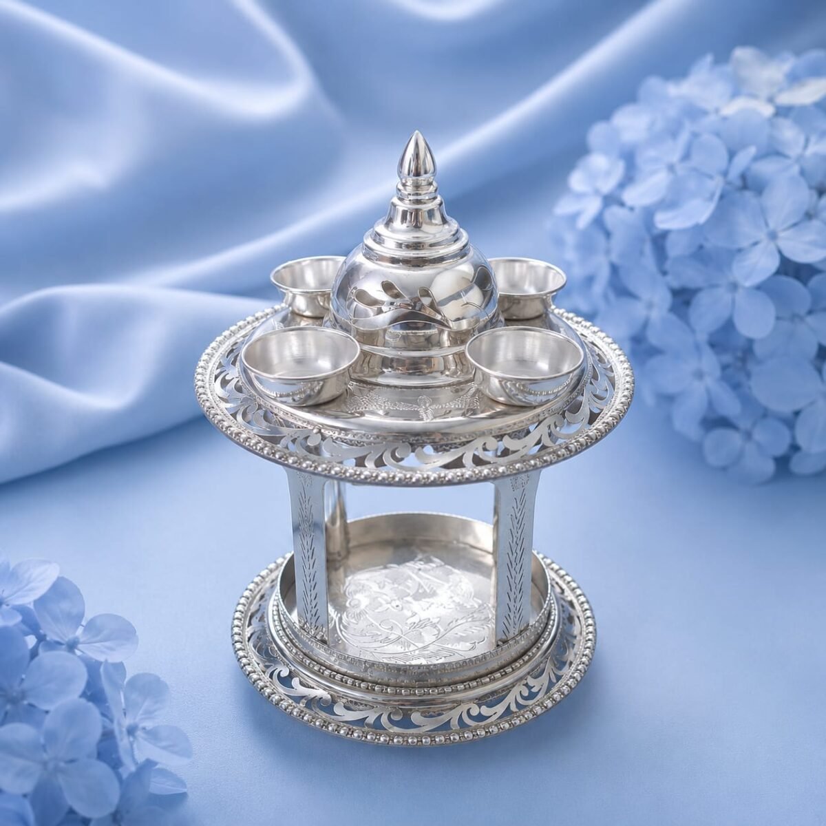Elegant Silver Deep Mandir Hatri | Luxury Temple Decor (A-123)