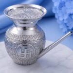 Silver Jal Patra with Lid featuring traditional engraved design for pooja rituals