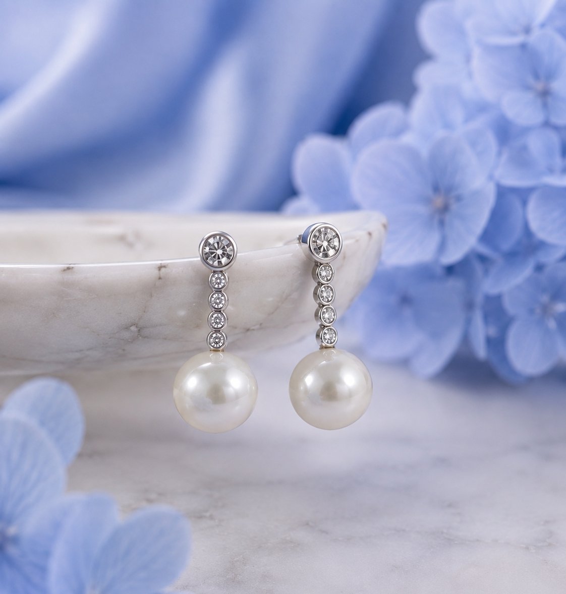A-249 Sterling Silver Pearl Drop Stud Earrings