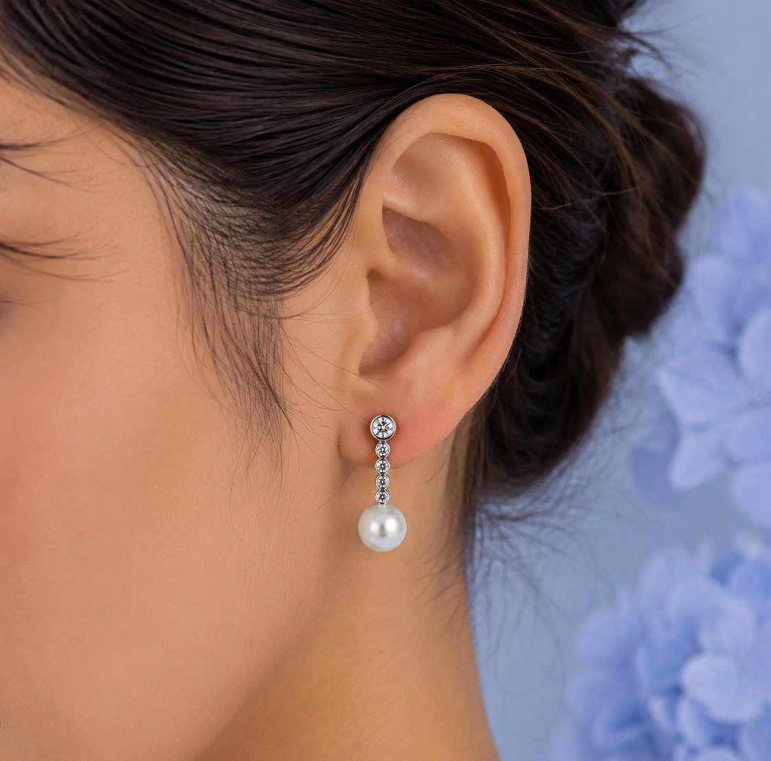 Elegant Sterling Silver Pearl Drop Stud Earrings (A-249) - Image 2