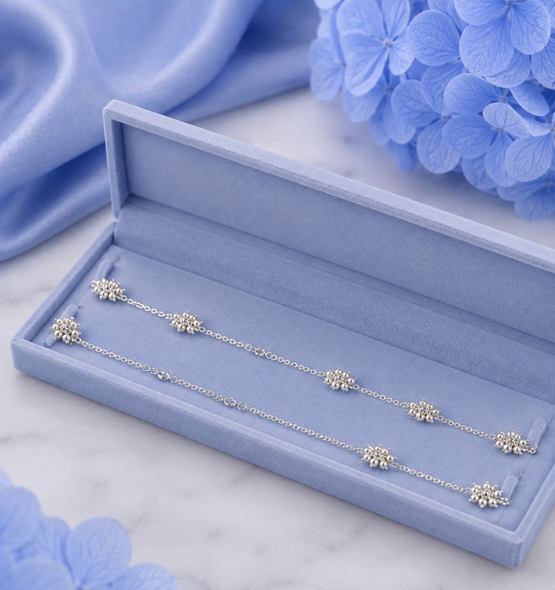 Sterling Silver Pearl Cluster Anklet (A-250) - Image 3