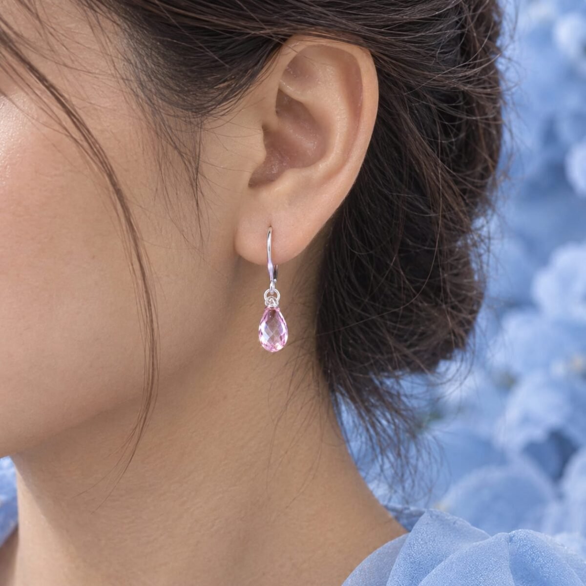 925 Sterling Silver Pink Crystal Teardrop Drop Earrings for Women (A-266) - Image 2