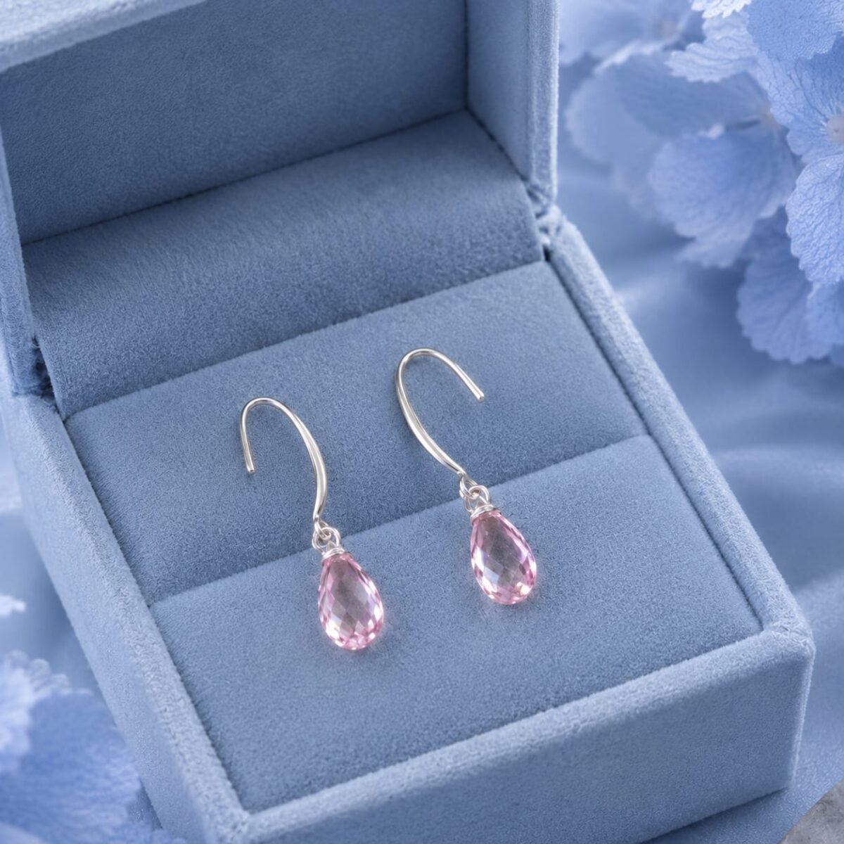 925 Sterling Silver Pink Crystal Teardrop Drop Earrings for Women (A-266) - Image 3
