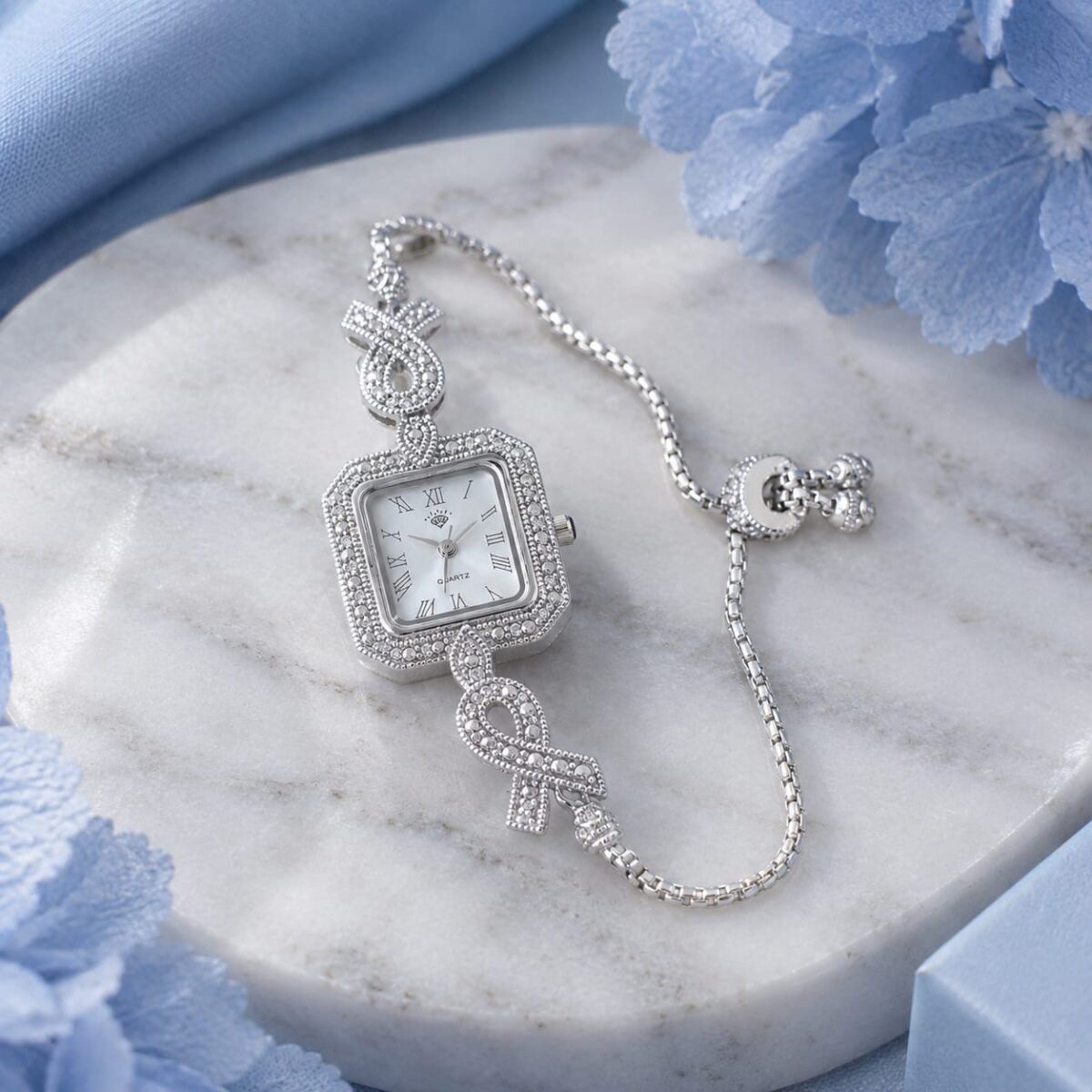 925 Sterling Silver Vintage-Inspired Adjustable Watch for Women | Oxidized Silver Bracelet Watch (A-269)
